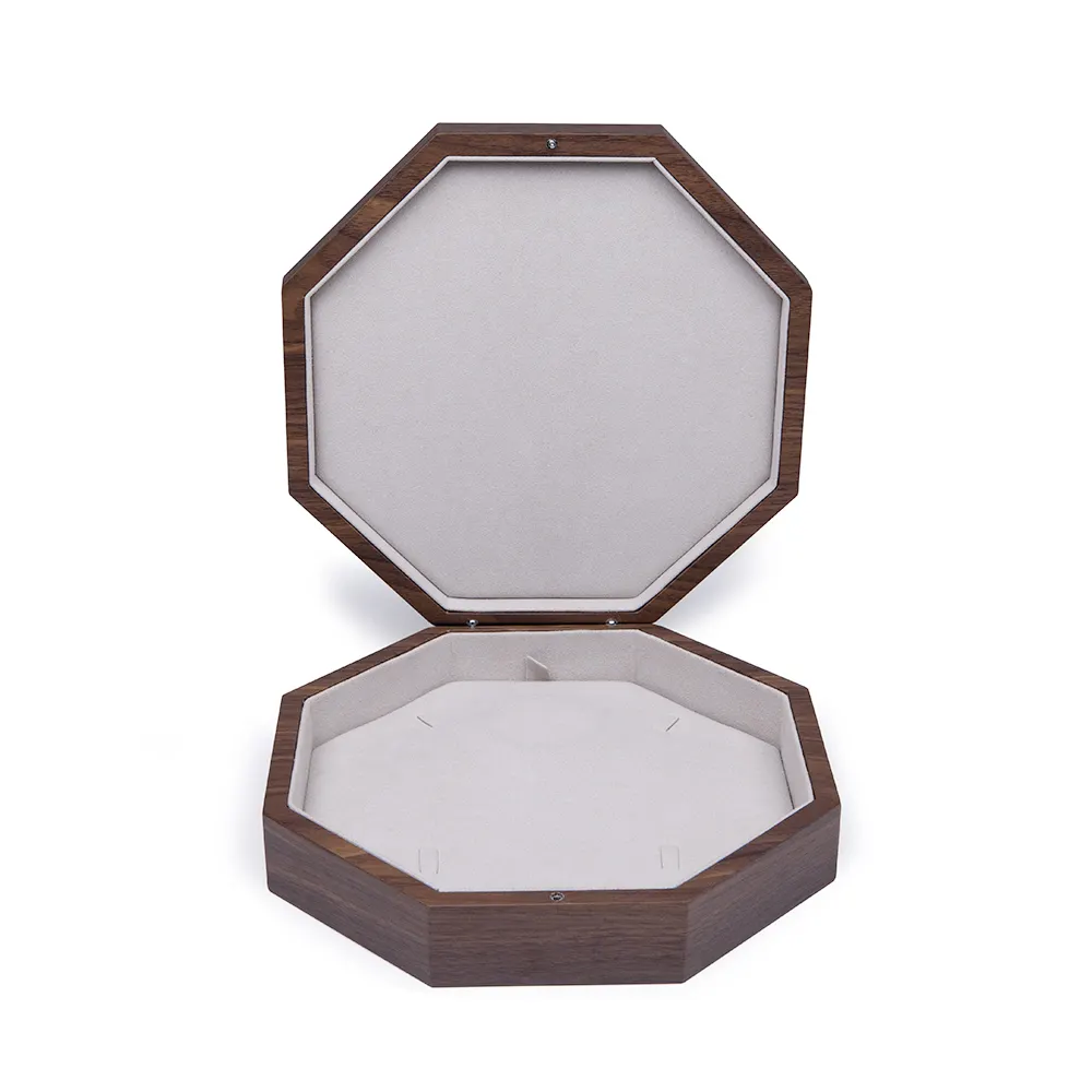 Индивидуальный логотип роскошный восьмиугольный круглый кулон ожерелье ювелирные изделия деревянные подарочные коробки с бархатом