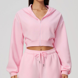 Sweater Wanita Berlapis dengan Kap, Model Slim-Fit Pendek, <span class=keywords><strong>Cardigan</strong></span> Musim Dingin, Jaket Olahraga dengan Ritsleting, Bahan Poliester/Katun - Product Image 2