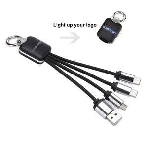 Hot Promotional Gadgets Keychain Charging Cable 3 in 1 Usb Cable Led logo Keyring Keychain Phone Computer Earphone Custom