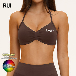 RUIQUWIN Women's High Support Four-Way Stretch Seamless Halter Bra Ruched Backless Sports Bra Front for Yoga Pilates Running Gym - Product Image 1