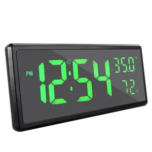 14 "Besar LED Word Display Dimmable Alarm Digital Jam Dinding dengan Suhu Kelembaban Tunda 12/24H untuk Rumah Kantor