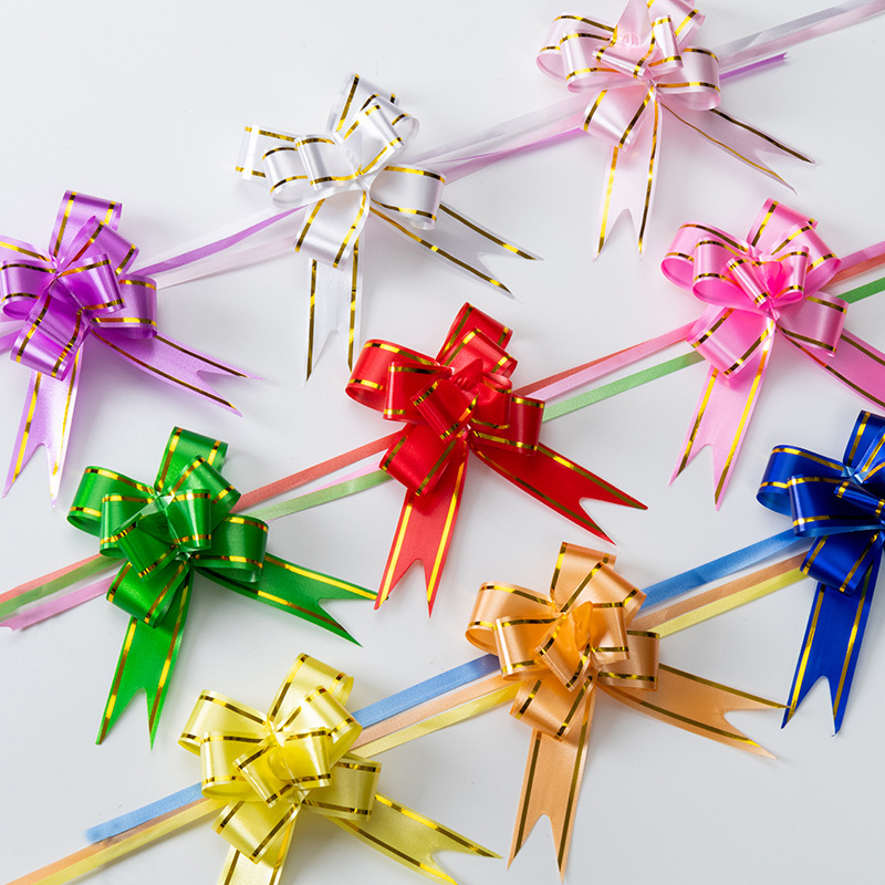 Festive Organza Metallic Ball Shape Gift Decoration Pull Flower String Plastic Ribbons Bow for Wedding and Christmas