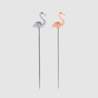 Brochettes décoratives pour cocktails en acier inoxydable de 12 cm, écologiques, personnalisées par Creation Factory, en forme de flamant rose, pour fruits