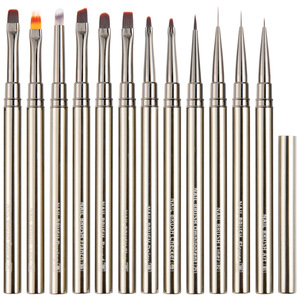 Ensemble de pinceaux pour nail art, ovales, poils en nylon doux, manche en métal bronze, outils professionnels de manucure pour salon, pinceaux de peinture, vente en gros - Product Image 1
