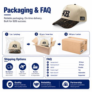 Casquette de baseball brodée KB, cadeau personnalisé en gros, visière camouflage, chapeau unisexe réglable pour l'extérieur, en toile six panneaux, toutes saisons - Product Image 5