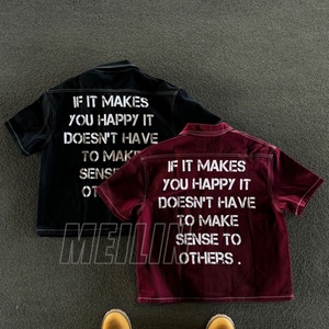 Custom Streetwear <b>Button</b> Embroidery Print Zip <b>up</b> Jacket Heavy High Quality Men Distressed Plus Size <b>Button</b> <b>up</b> Shirts Men - Product Image 3