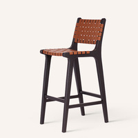 Tabourets de bar pour la maison, en cuir tressé, avec structure en bois massif, style luxe léger, pour salon, tabourets modernes du milieu du siècle