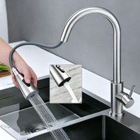 Robinet de cuisine de haute qualité en acier inoxydable 304, extractible, double fonction eau chaude et froide, monotrou, pivotant à 360°, avec double jet et bec haut
