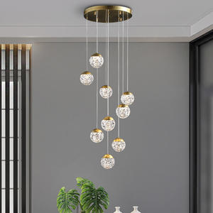 Luminaire suspendu moderne en verre sphérique LED, lampe de plafond pour escalier, boules de verre dorées, lustre pour salon, hôtel, restaurant - Product Image 1