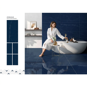Athena Blue Marble Effect Porcelain Tiles 24x48 Inch High Gloss Surface for Luxury Interior <b>Floor</b> Wall - Product Image 1
