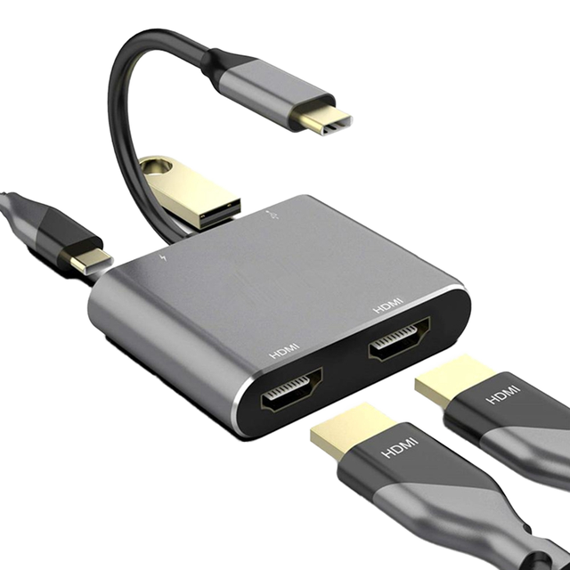 TUTI 4 in 1 USB Hub Dual HDTV 4k60hz PD 100w Charging Compatible Converter Adapter Type c Docking Station for Laptop