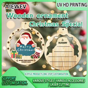 AIEWEV Wooden Christmas Ornament Round Santa Design UV Printing Customizable Wall Decoration - Product Image 1