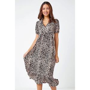 Vestido Midi de Fiesta para Playa con Estampado Animal Negro, Cuello en V, Manga Media y Ribete de Encaje - ¡Gran Oferta! - Product Image 3