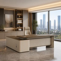 Mueble de Oficina Ejecutivo Moderno con Gabinete Lateral, MDF E1, Moldeado al Vacío, Acabado en Madera de Nogal, Escritorio Gerencial con Cerradura de Código