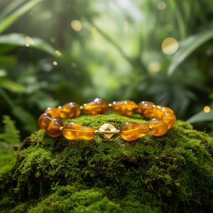 Fashion <b>Beaded</b> <b>Bracelet</b> Amber Resin PVD <b>Gold</b> Plated 316L Stainless Steel Sustainable Design - Product Image 3