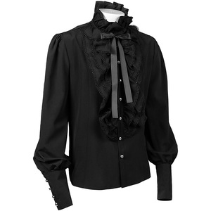 Camisas y Blusas Góticas Retro de Moda Masculina, Estilo Victoriano Medieval con Volantes, Mangas Abullonadas de Pirata, Color Negro Sólido, <span class=keywords><strong>Ropa</strong></span> para <span class=keywords><strong>Hombre</strong></span> - Product Image 4