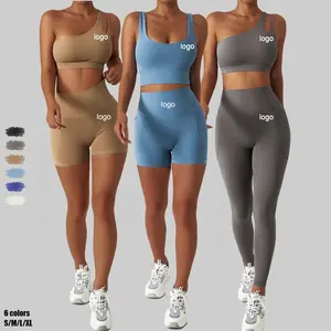 사용자 정의 로고 단색 5 조각 섹시한 스포츠 착용 피트니스 체육관 요가 세트 여성 운동 의류 세트