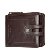 Dompet Pendek Pria RFID ODM/OEM 100% Kulit Asli dengan Kantong Koin Ber-resleting, Logo Dapat Disesuaikan, Tempat Kartu