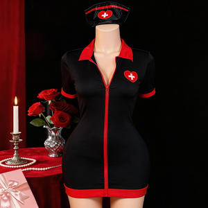 Disfraz de Enfermera Sexy para Cosplay, Falda Negra, Conjunto de Lencería, Poliéster, para <span class=keywords><strong>Mujer</strong></span>, ODM - Product Image 2