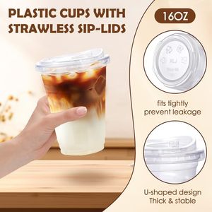 Gobelets en plastique PET transparents à paroi simple de 12 oz, 16 oz, 20 oz, écologiques, avec impression de logo personnalisé, pour boissons froides, avec couvercles pour café - Product Image 3