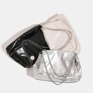 批发时尚奢华名牌设计师大号银色Pu皮革肩包手提袋女包 - Product Image 2