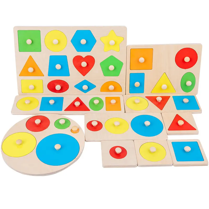 Casse-tête en bois personnalisé pour enfants, apprentissage précoce de l'intelligence Montessori, jouets de planche, Puzzle éducatif en bois de forme géométrique, 2022