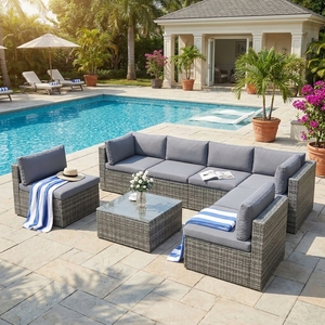 High Quality 7 <b>Pieces</b> Outdoor Rattan Wicker <b>Sofa</b> <b>Set</b> Patio Sectional Furniture <b>Set</b> for Exterior Decor - Product Image 1