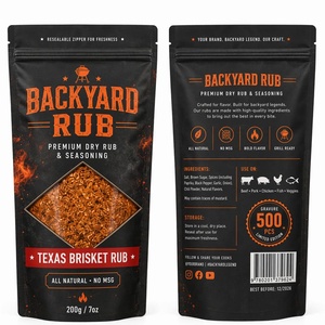 Bolsas personalizadas impresas para especias con cierre y ventana, negras mate y naranjas, para empaque de condimentos BBQ, para la marca Pitmaster OEM, 100g, 200g, 400g - Product Image 4