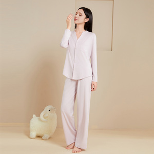 Conjunto de Pijama de Algodón Transpirable para Mujer, Novedad de Primavera, Manga Larga, Color Liso, Ropa de Dormir Suave y a la Moda para el Hogar - Product Image 2