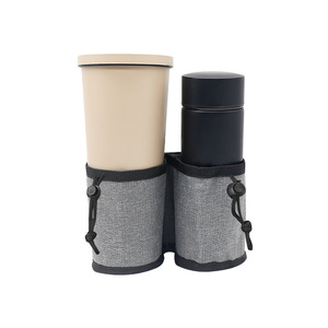 Funda portátil para tazas, para asa de equipaje, gris, negro, expandible, retráctil, soporte para bebidas de viaje, ajuste universal - Product Image 2