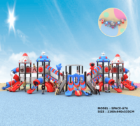 Équipement de terrain de jeux pour enfants sur le thème de l'espace, fusée, OVNI, toboggan multi-voies, toboggan combiné en forme de S avec fenêtre transparente