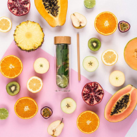 CPC - 7003 Bouteille d'eau en verre borosilicate de haute qualité à double paroi isolée avec infuseur à thé et fruits, couvercle en bambou anti-fuite