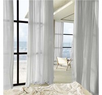 Gorden dan Tirai Jendela Gaya Modern yang Dapat Disesuaikan, Bahan Linen Flax Putih Mewah 100% dengan Daya Tahan Cahaya Tinggi