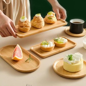 Plateau de service en bambou, assiette à dessert en bois, style japonais, design simple, couleur bois naturel, plateaux de service plats - Product Image 1