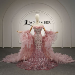 Vestido de Quinceañera Gt26071 Rosa sin Tirantes, Estilo Sirena, con Apliques de Encaje y Lentejuelas, con Capa de Tul, para Fiesta de Quince Años, Jancember - Product Image 1