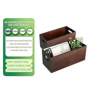 Wood Open Storage Boxes Mail Organizer Bins Letter Holder Small Wooden Crate Box Set of 2 Rustic Decorative Storage Box