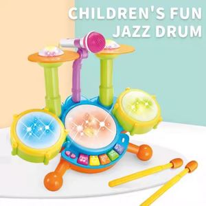 Multi-Functional Toddler Kids Jazz Plastic Musical Instrument Electronic Organ <b>Drum</b> Set Music Toy With Microphone Light - Product Image 3