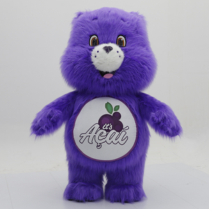Costume de mascotte gonflable pour adulte unisexe, ours violet réaliste, combinaison intégrale à poils longs pour le carnaval - Product Image 1