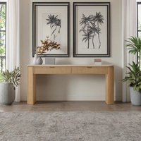 Table console française en bois de chêne massif avec dessus en travertin turc et panneaux de canne tissés pour meubles de villa de maison ou d'hôtel