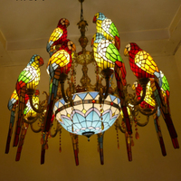 Lustres en vitrail en forme de perroquets pour hôtels, lampes suspendues décoratives pour halls et plafonds de villas