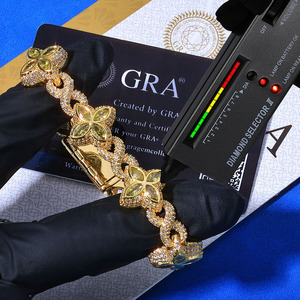 Iced Out Clover <b>Cuban</b> <b>Link</b> Bracelet VVS 925 Sterling <b>Silver</b> Miami Curb Chunky Quatrefoil Interlocking <b>Chain</b> GRA Certified - Product Image 3