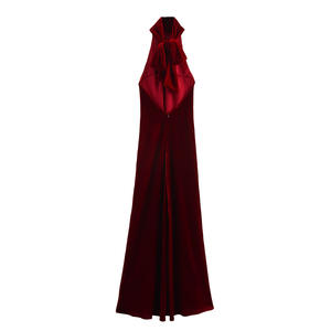 KP & ZA 2025 été nouvelle mode Damen Beleuchtung cou titulaire Rucken perd Seiden Satin Texture formelle Midi longueur robe florale - Product Image 2