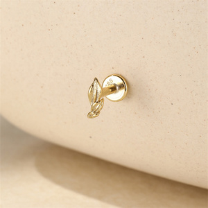 1.2x6mm Flat Back <b>Piercing</b> 18K <b>Gold</b> Plated 925 Sterling Silver Smooth Leaf Vein Wave Plant Piercings Earrings for Women Jewelry - Product Image 2