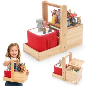 Wooden Figurine Storage Rack With Handles Magnetic <b>Speaker</b> Display Desktop Doll Organizer For Kids Toys Storage - Product Image 5