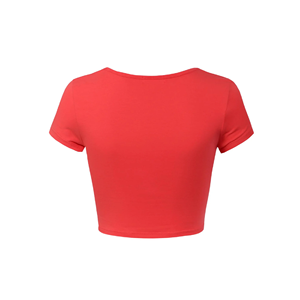 100% algodón de manga corta Slim Fit cuello redondo Color sólido Crop Tops camiseta diseño personalizado Casual Crop Tops camiseta de BD - Product Image 6