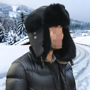 진짜 소가죽으로 만든 겨울용 따뜻한 모자, 플러시 토끼털 내부와 탈부착 가능한 귀덮개, 최대 열 보존 - Product Image 5