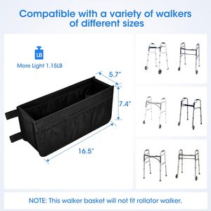 Upgrade Walker Basket <strong>Bag</strong> Water Cup Holder, Foldable Walker Storage <strong>Bag</strong> with <strong>Big</strong> Capacity
