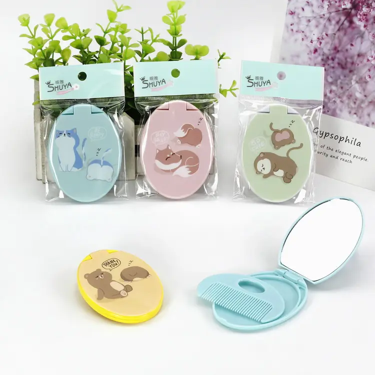 Nieuwe Product Oval Eenvoudig Ontwerp Make Plastic Kleine Pocket Spiegel Met Kam