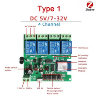 Module de relais intelligent Tuya Zigbee 4 gangs marche/arrêt RF DC 12V 24V USB 5V Momentané Autobloquant Interbloquant Contrôlé par application