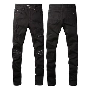 Jeans de Mezclilla Orgánica Rectos para Hombre, Estilo Formal, Cintura Media, con Pliegues y Efecto Desgastado, Color Negro, para Primavera - Product Image 4